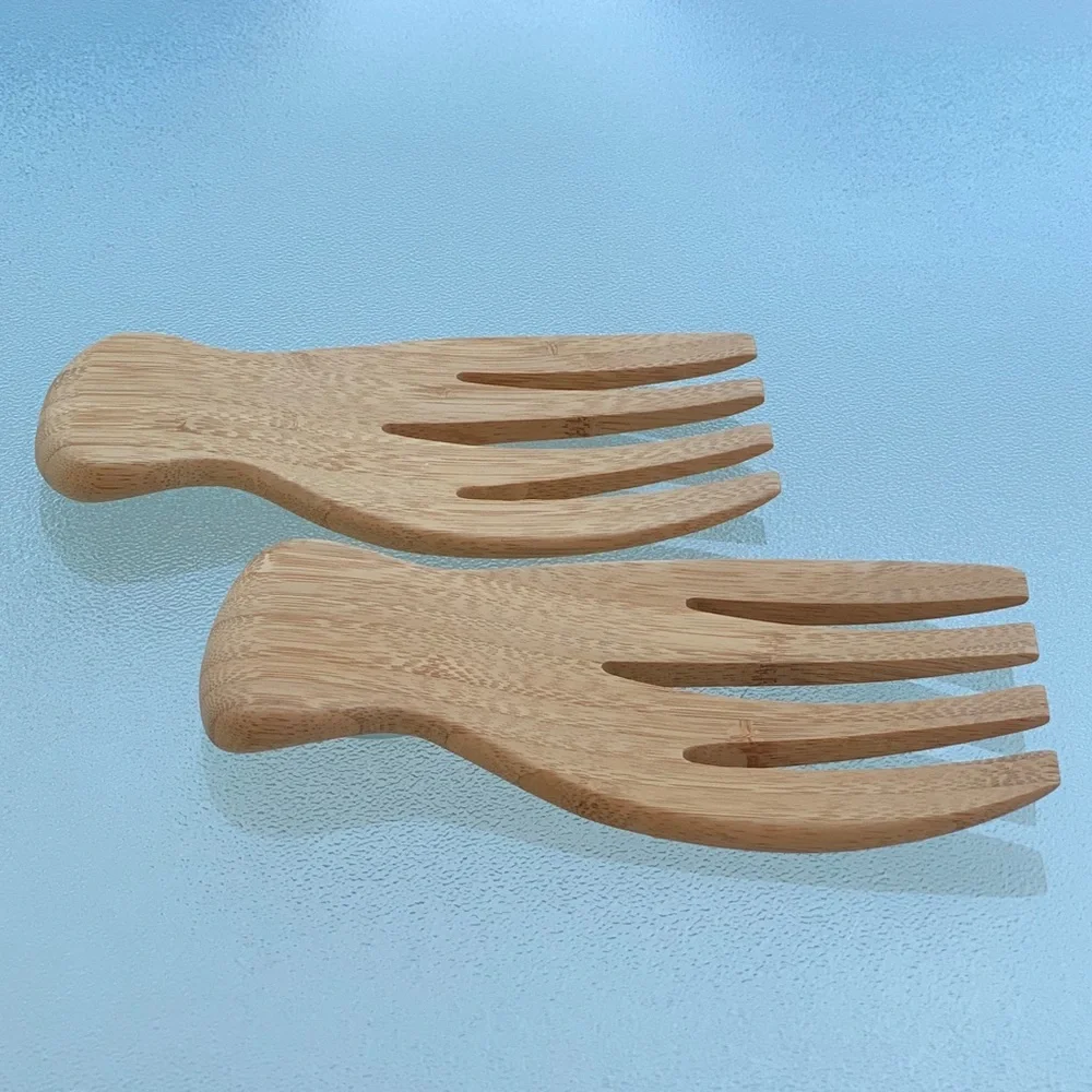 Wooden Bamboo Salad Hands Serving Utensils